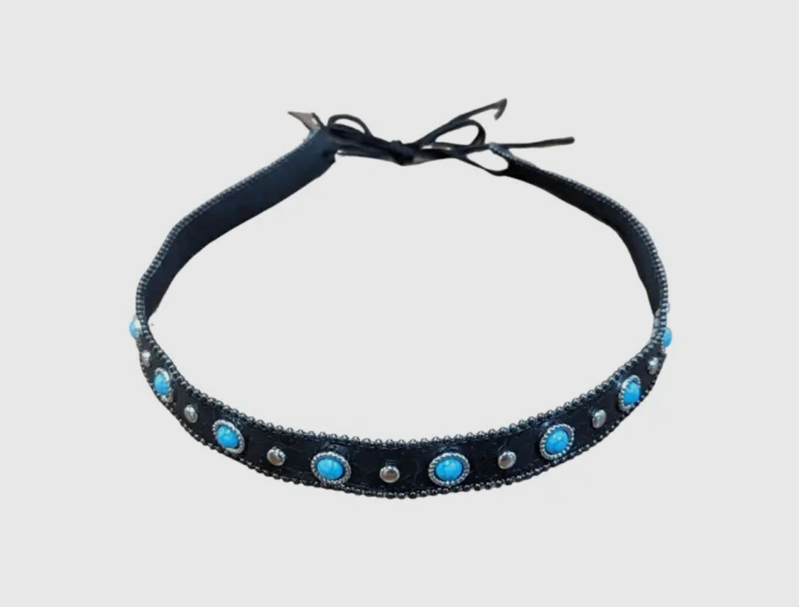 Amour Black Leather Turquoise Stone Hat Band