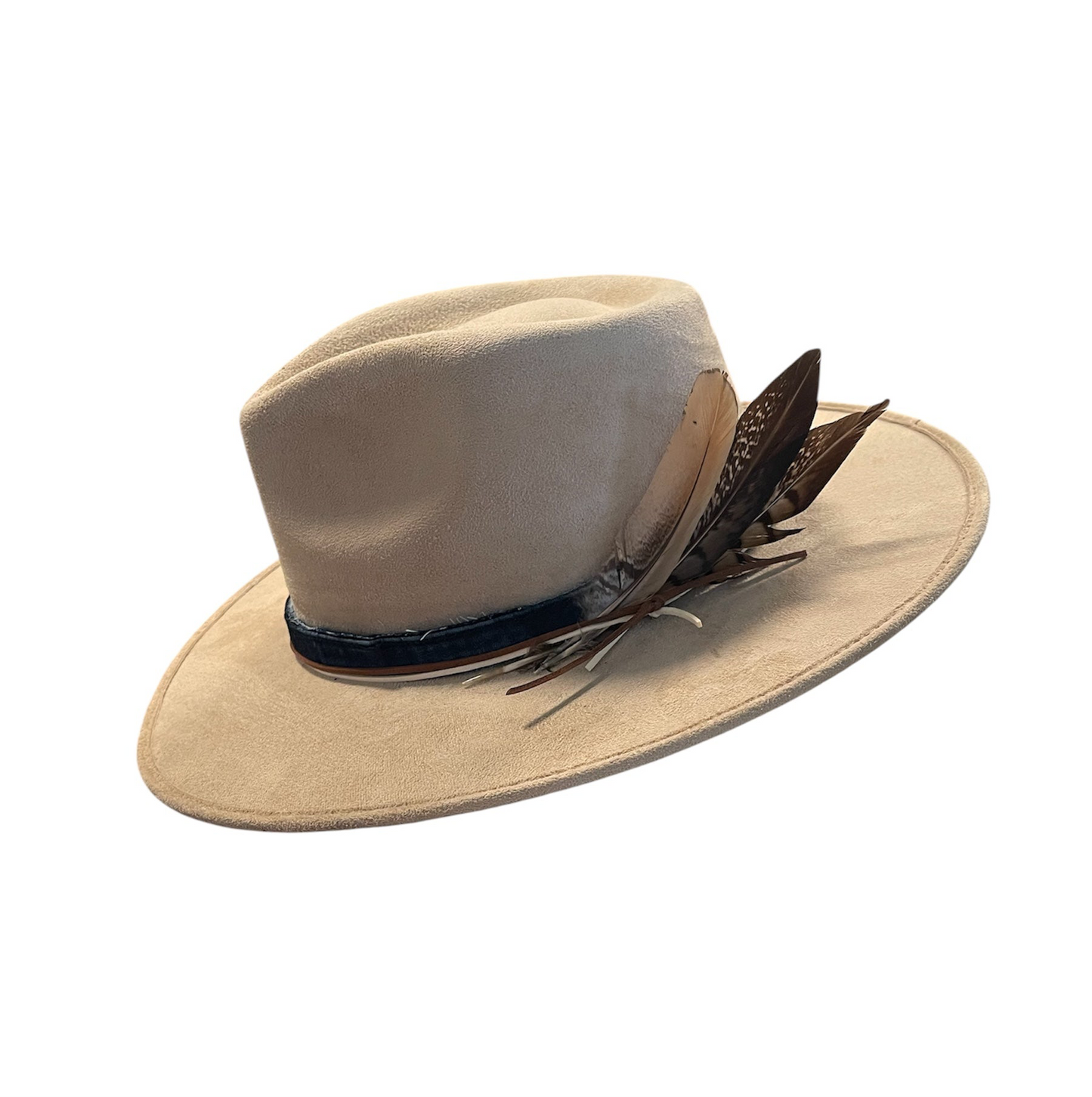 Amour Nata Tear Drop Rancher with Denim Band and Feathers