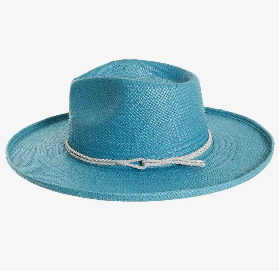 Amour Turquoise Curled Straw with Light Gray Band