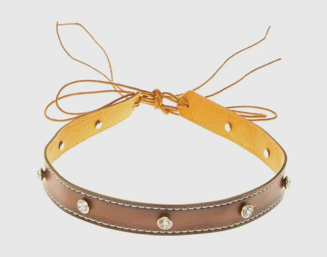 Amour Rhinestone Studded leather hat band