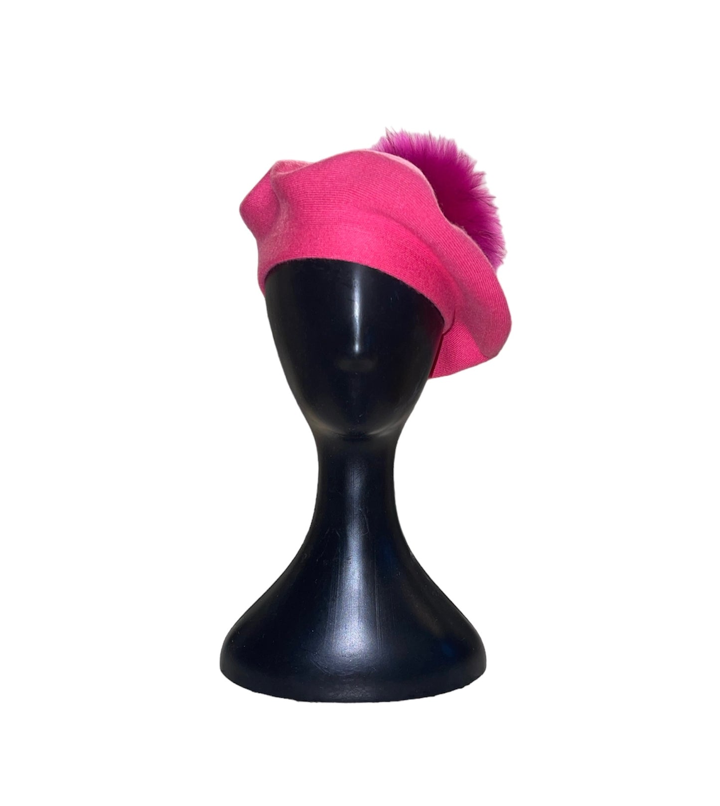 Amour Hot Pink Beret with Puffball