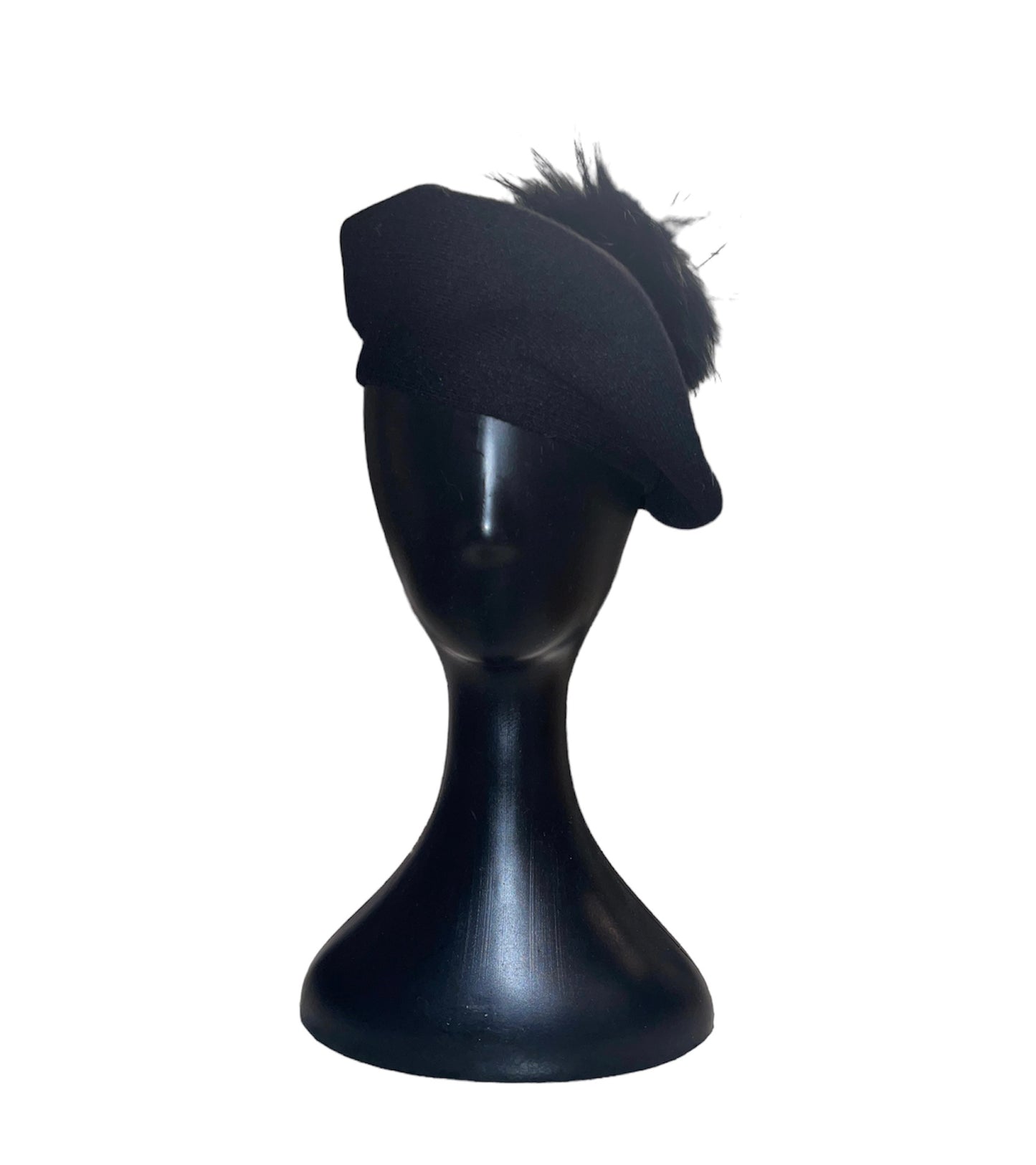 Amour Black Cashmere Beret with Puffball