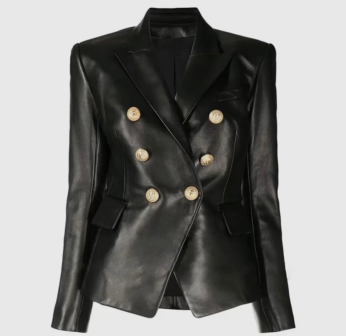 Amour Vivid Black Faux Leather Slim Fit Blazer