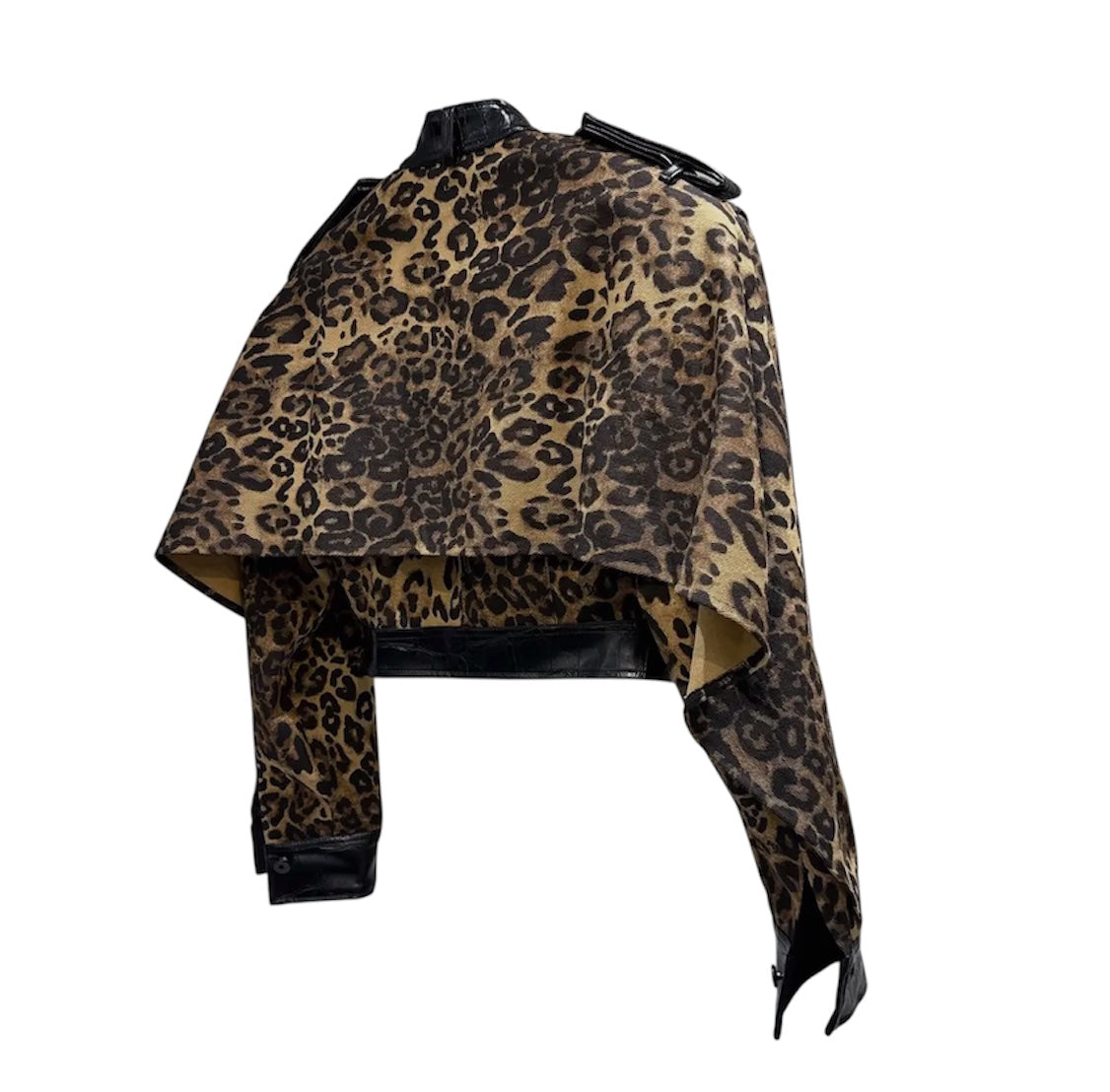 Amour Leopard Patch Faux Crop Leather Jacket