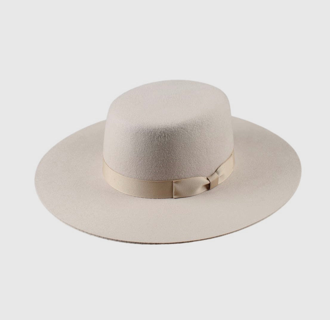 Amour Beige Boater with Beige Ribbon