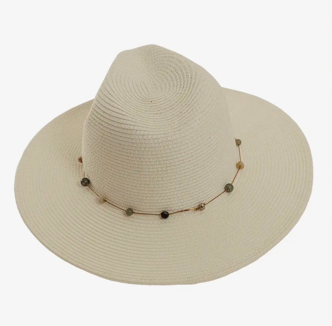 Amour White Safari Straw Sunhat with Bead Trim-Styled Jewel