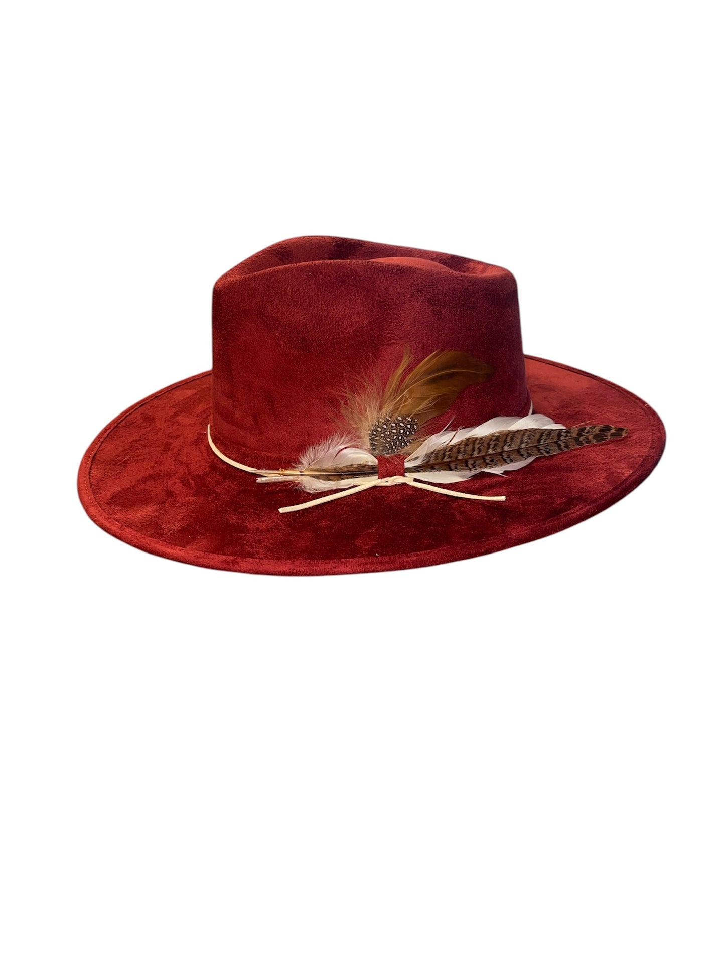 Amour Burgundy Vegan Suede Rancher with Feathers