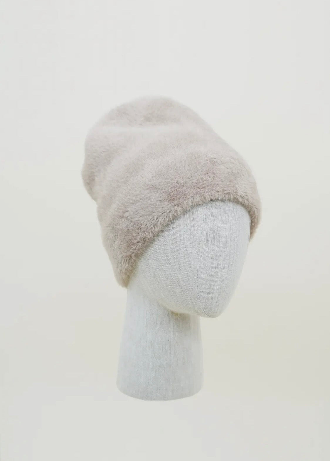 Amour Taupe Faux Fur Unisex Minimalist Beanie