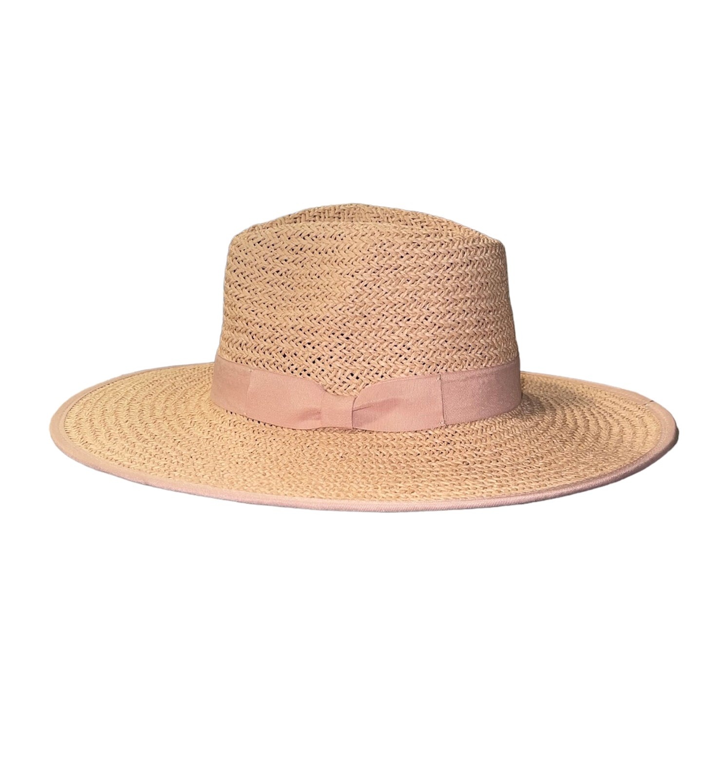 Amour Dusty Pink Straw Panama Lid with Matching Bow