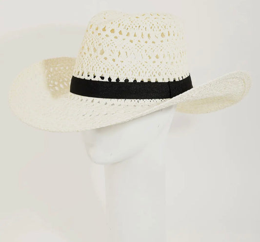 Amour White Braided Straw Cowboy Lid
