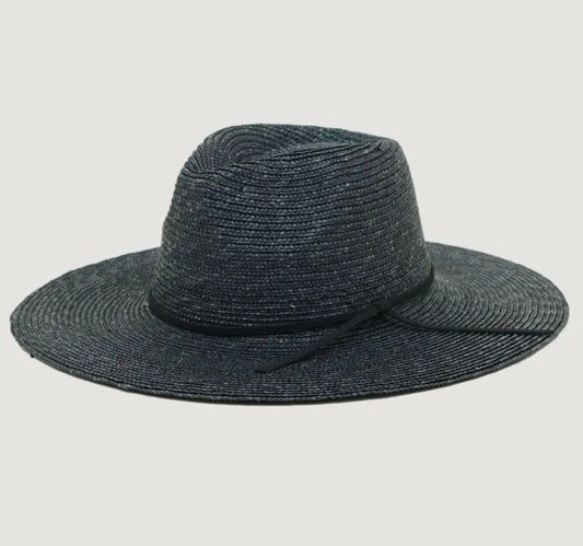 Amour Black Straw Rancher with Leather Band