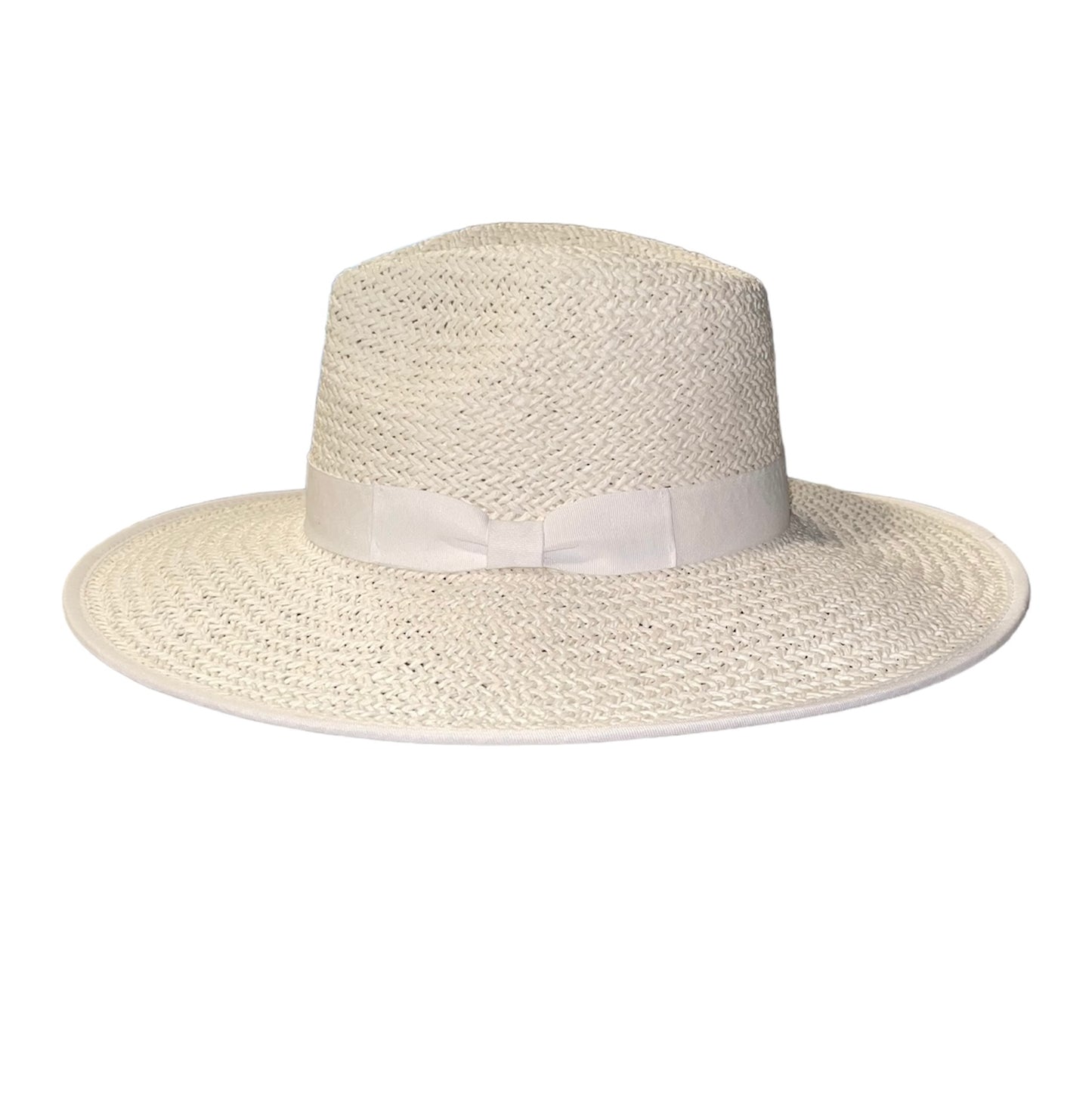 Amour White Straw Panama Lid with Matching Bow