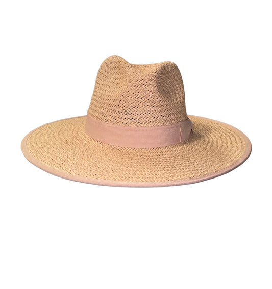 Amour Dusty Pink Straw Panama Lid with Matching Bow