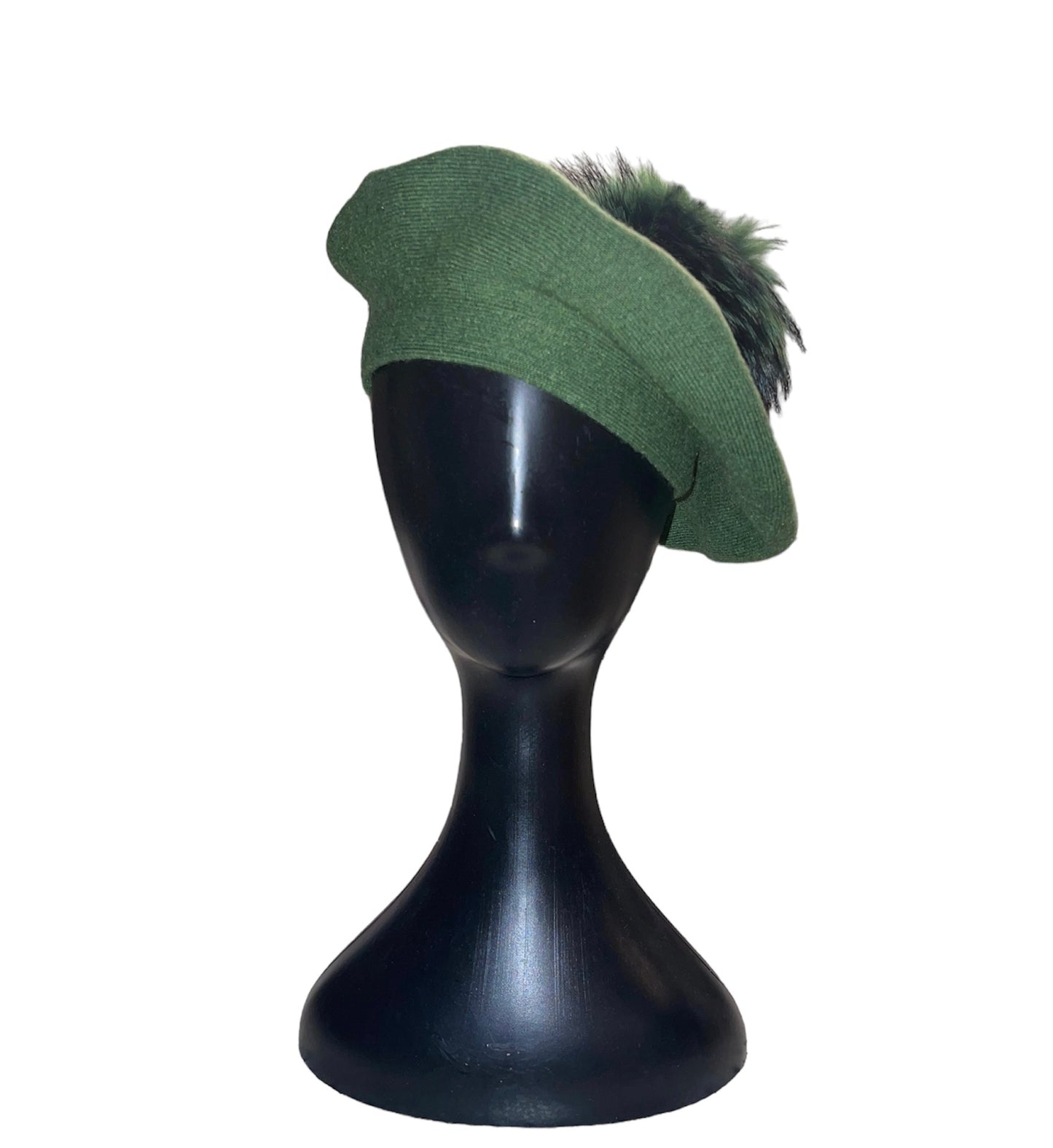 Amour Green Cashmere Beret with Puffball