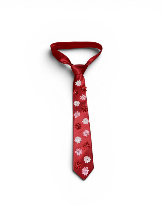 Amour Red Tie with Pink, Red & White Flowers