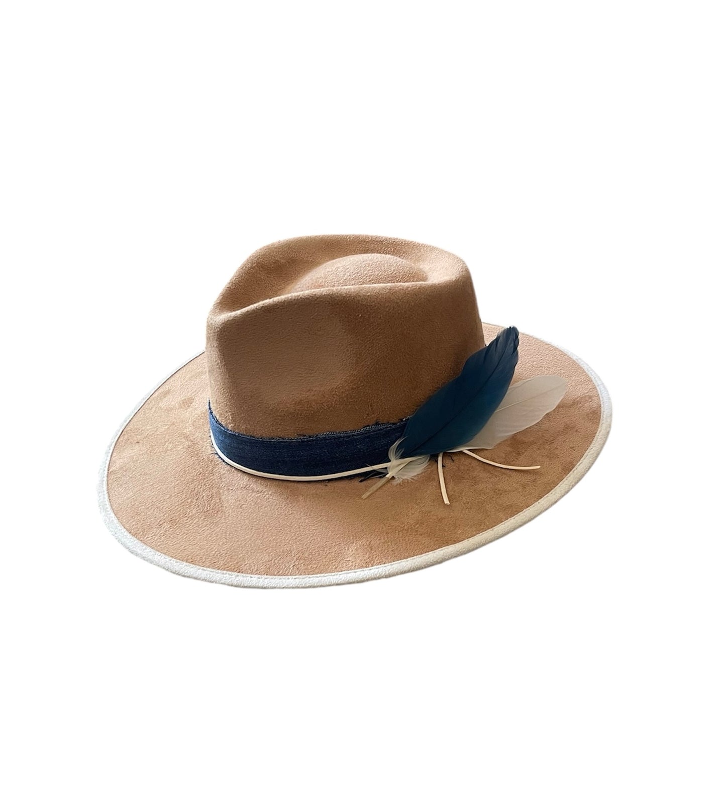 Amour Khaki/Ivory Two Tone Rancher with Denim Band and Feathers