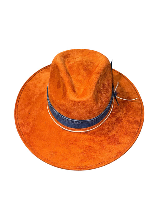 Amour Orange Vegan Suede Rancher with Denim Band and Feathers