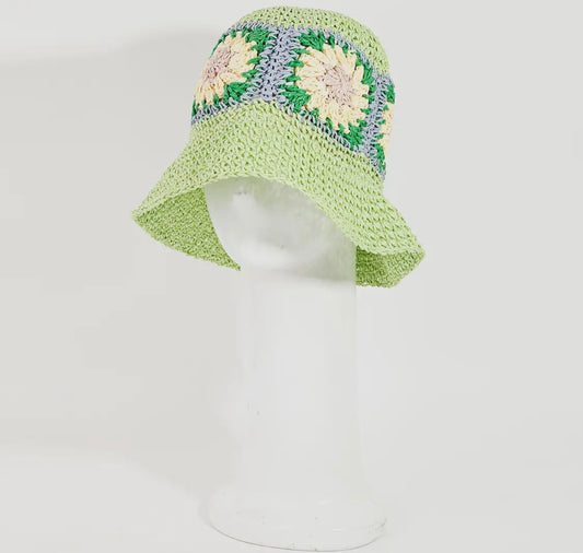 Amour Green Flower Square Straw Bucket