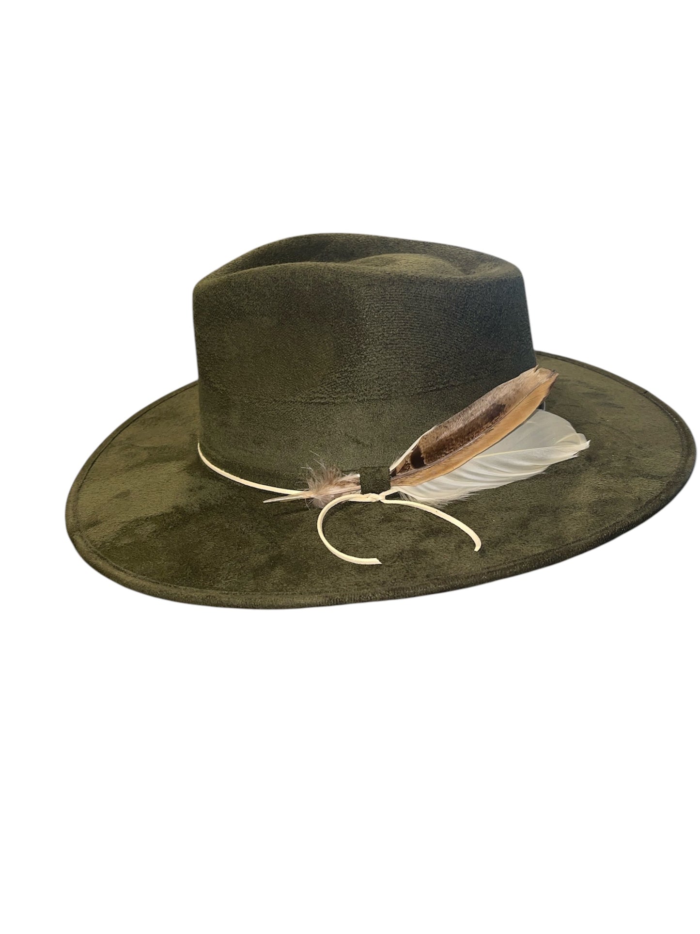 Amour Hunter Green Vegan Suede Rancher with Feathers