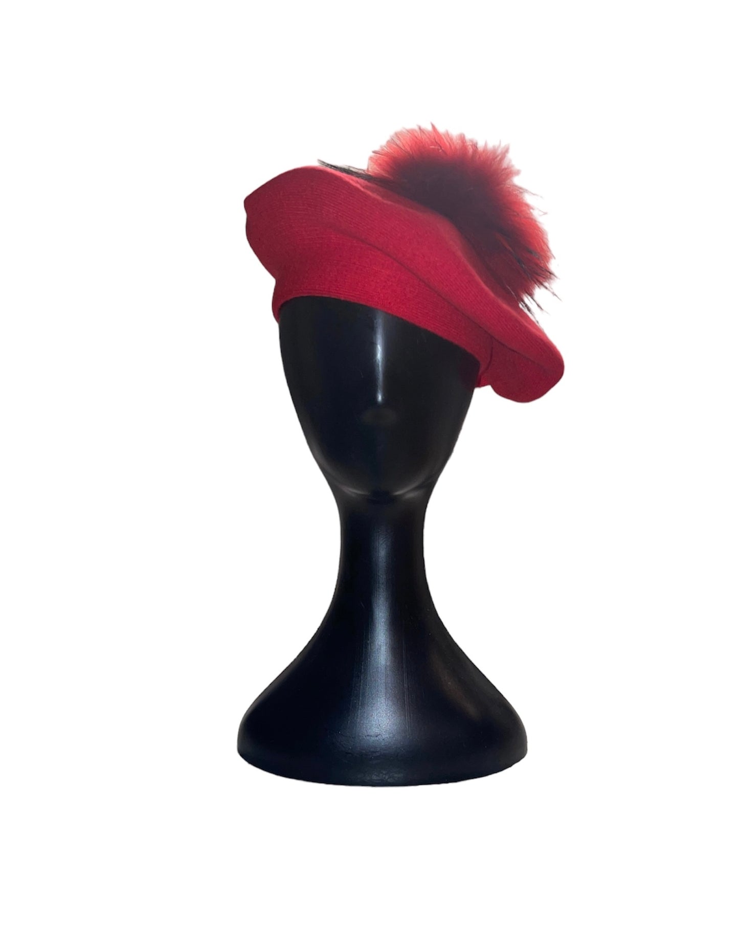 Amour Red Cashmere Beret with Puffball