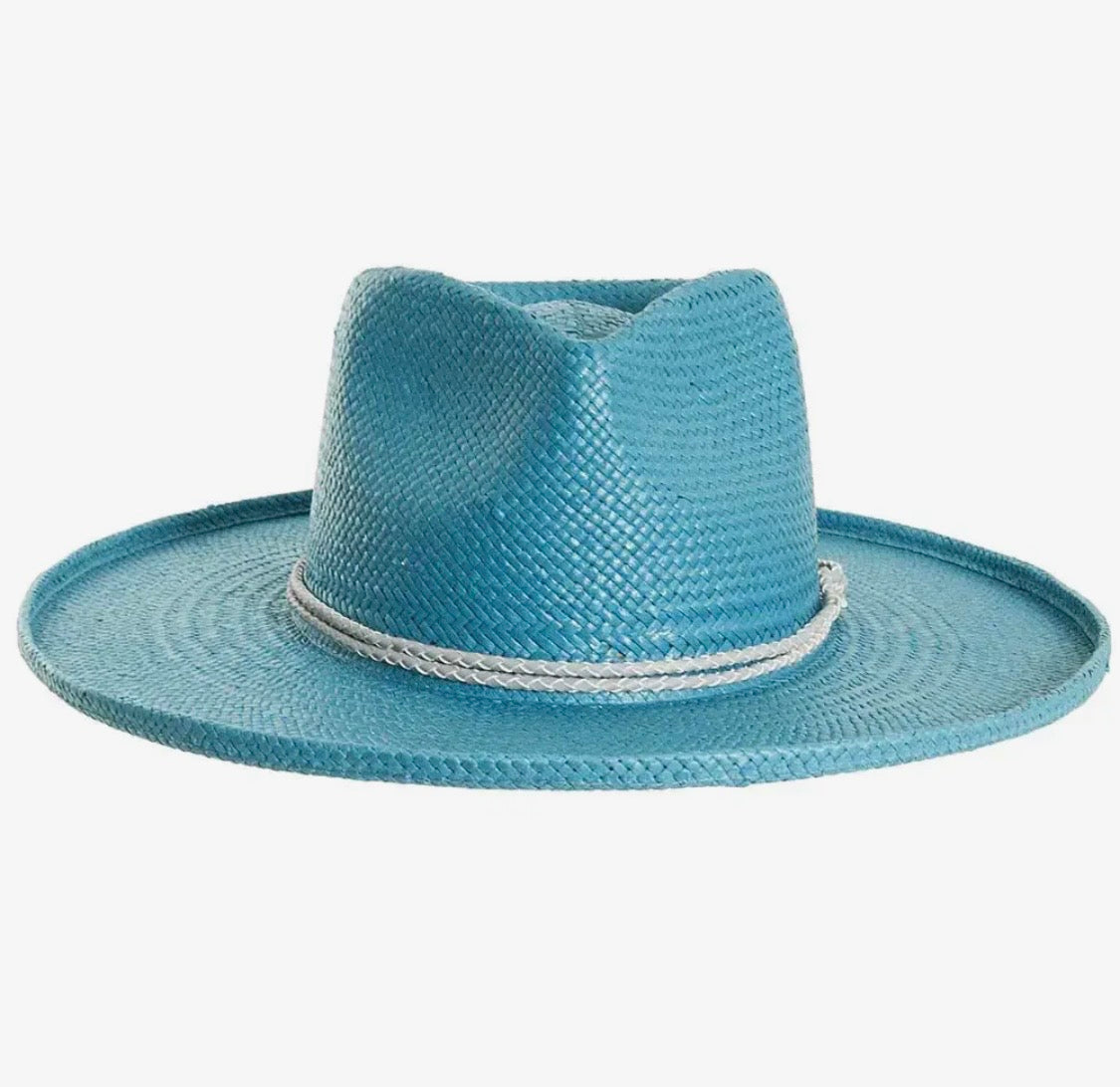 Amour Turquoise Curled Straw with Light Gray Band