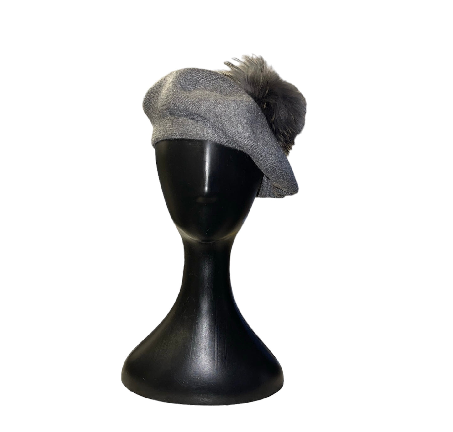 Amour Dark Grey Cashmere Beret with Puffball