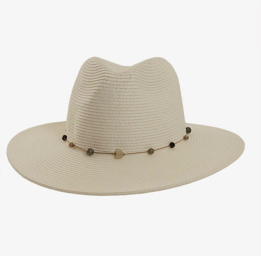 Amour White Safari Straw Sunhat with Bead Trim-Styled Jewel
