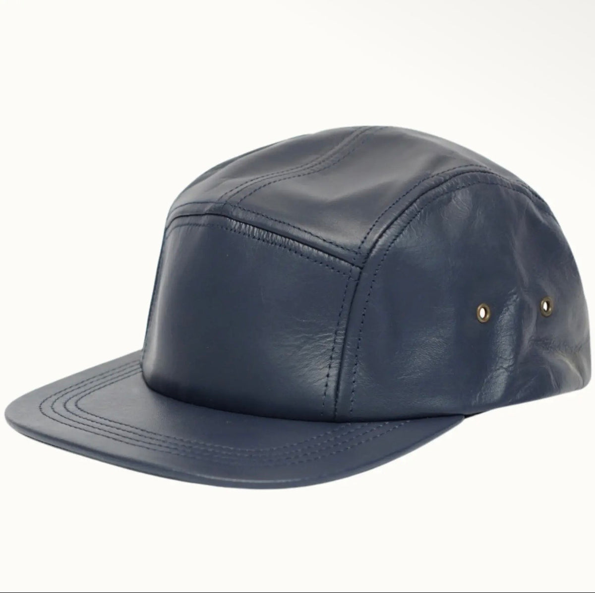 Amour Navy Blue Genuine Leather 5 Panel Cap