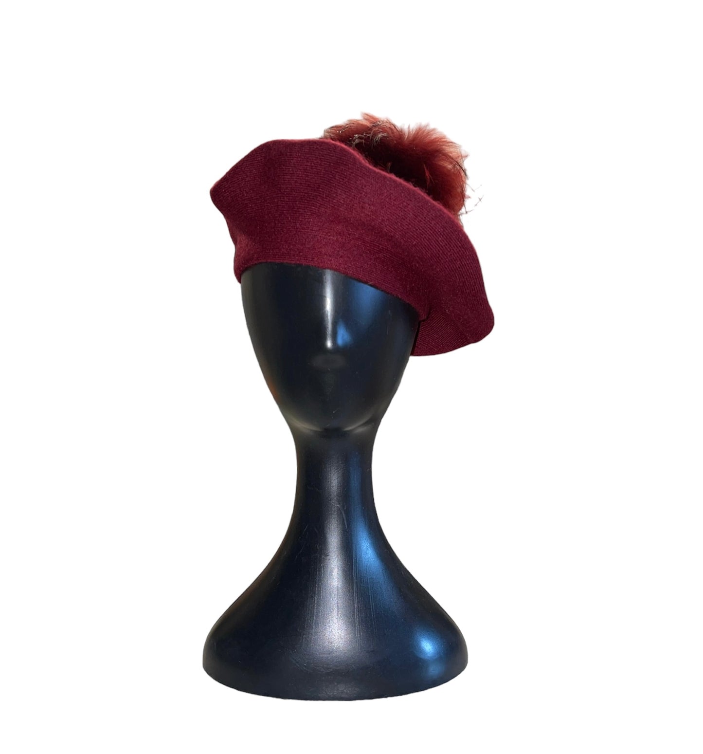 Amour Burgundy Cashmere Beret with Puffball