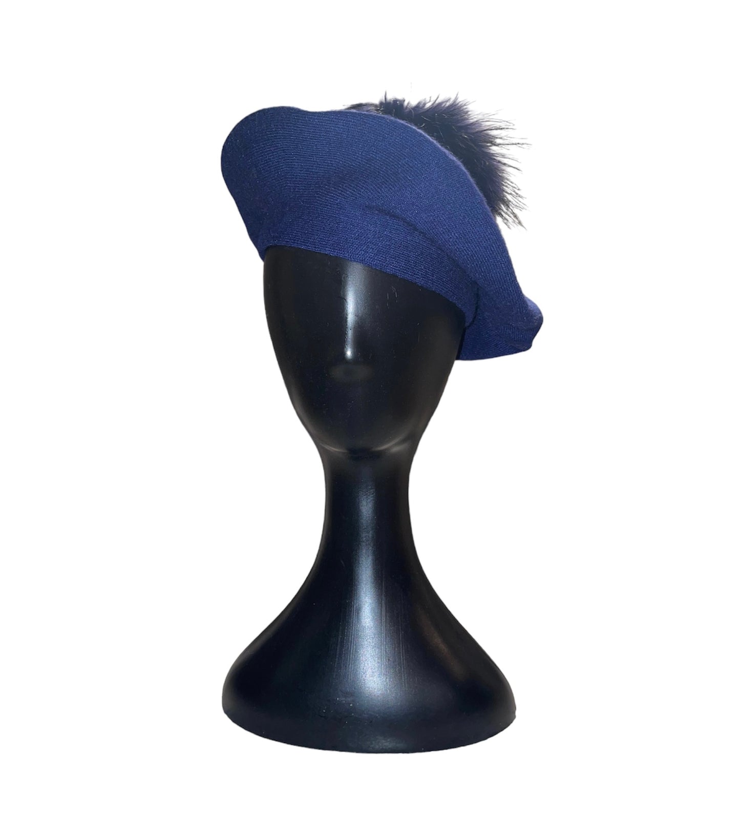 Amour Navy Blue Cashmere Beret with Puffball