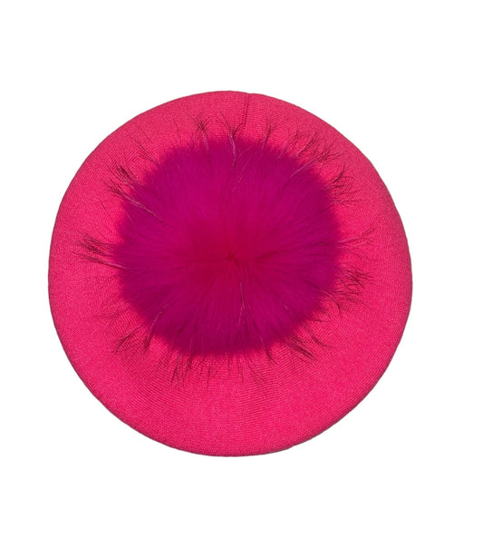 Amour Hot Pink Cashmere Beret with Puffball